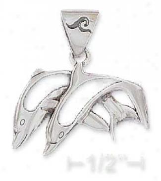 Sterling Silver 16x15m Double Jumping Dolphins Charm