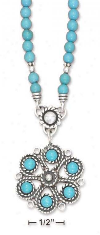Sterling Silver 17-21 Inch Adj. 4mm Turquoise Bead Necklace