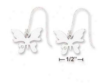 Sterling Silver 17mm Wide Butterfly Cz French Wire Earrings