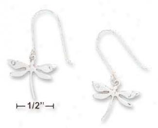 Sterling Siicer 17mm Wide Dragonfly With Czs Earrings