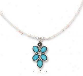 Sterling Silver 18 In. 1.5mm Coil Necklace 5 Turquoise Stone