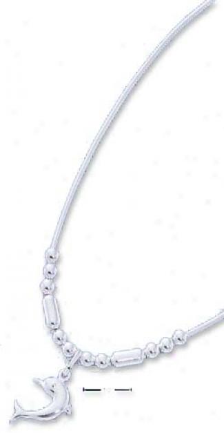 Sterling Silver 18 In. Snake Beads Dangling Dolphin Necklace