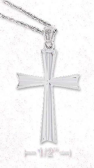 Sterling Silver 18 Inch Cable Neck Grooved Cross Pendant