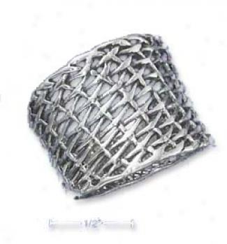 Sterilng Silver 18mm Diagonal Weave Tapered Band Ring