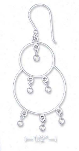 Sterling Silver 2 In. Circle On Round Ball Dangles Earrings