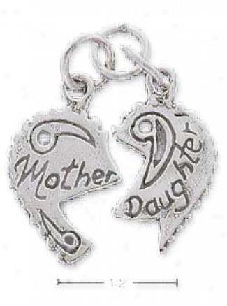 Sterling Silver 2 Piece Mother/daughter Heart Charm