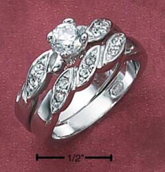 Sterling Silver 2 Piece Set 4.5mm Round Cz Twisted Pave Ring
