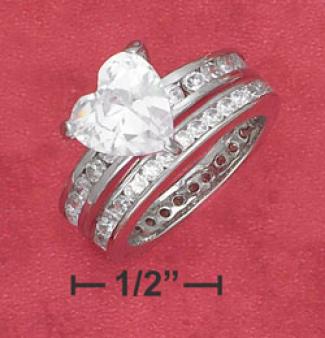 Sterling Silver 2 Piece Womens 9mm Heart Mould Cz Ring