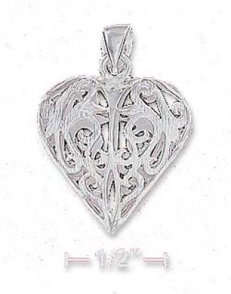 Sterling Silver 20mm Puffed Filigdee Heart Pendant