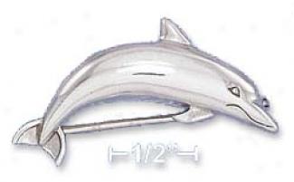 Sterling Silver 20x40mm Wide High Polish J8mping Dolphin Pin