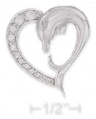 Sterling Silver 23mm Curved Dolphin Heart Charm
