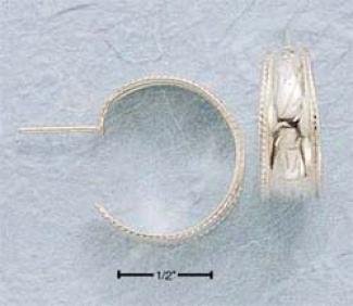 Sterling Silver 25mm Etched Wedding Ring Post Hoop Earrings