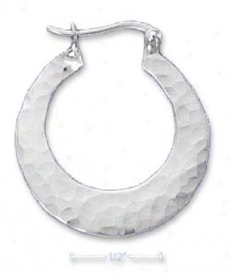 Sterling Silver 25mm Flat Round Hammered Hoop Earrings