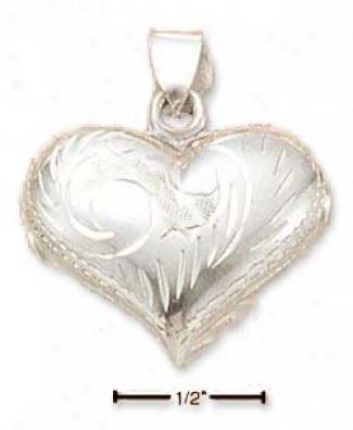 Sterling Silver 25mm Wide Etched Puffed Heart Charm