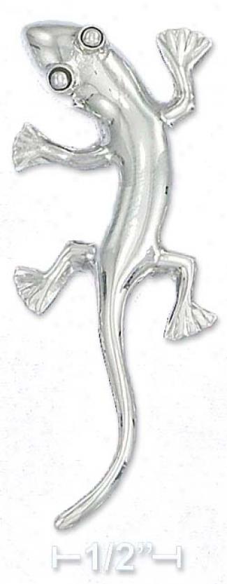 Sterling Silver 26x52mm High Lustre Gecko Pin