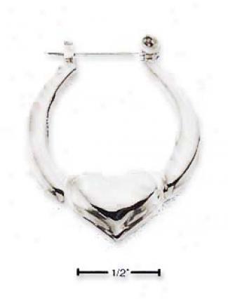 Sterling Silver 27mm Polished Hoop Heart Bottom Earrings