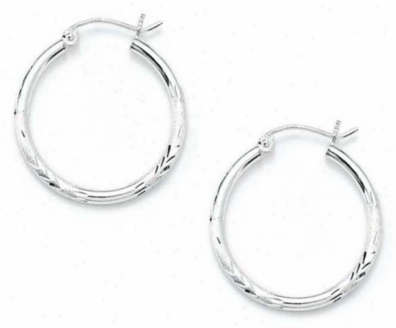 Sterling Silver 2x25mm Diamond-cut Hoop Earrings