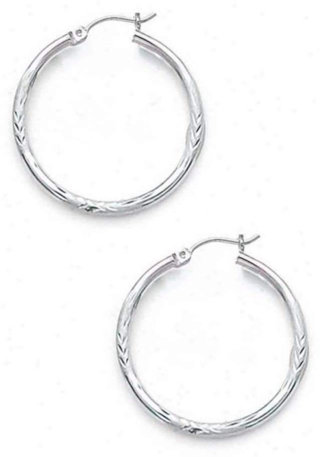 Sterling Silver 2x30mm Diamond-cut Hoop Earrings