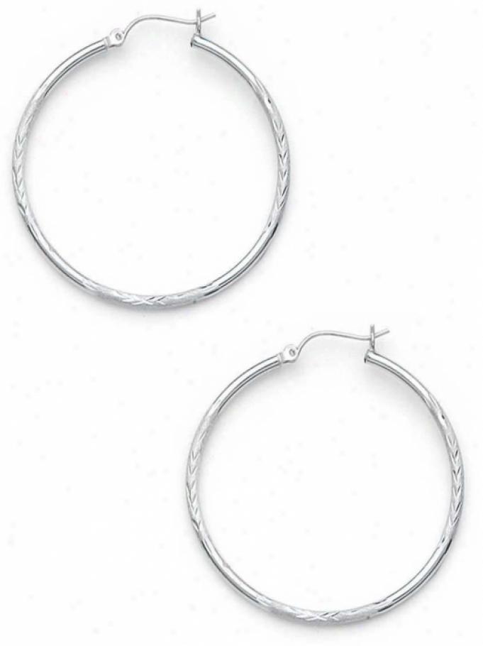 Sterling Silver 2x40mm Diamond-cyt Hoop Earrings