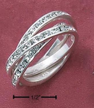 Sterling White 3 Band Ring Clear Cz Eternity Slie Ring