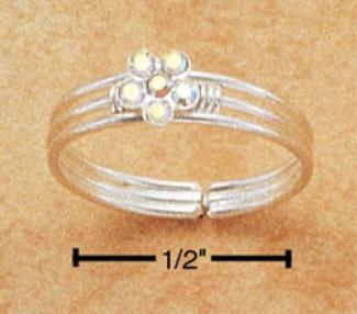 Sterling Gentle 3 Band Ring Clear Sparkly Cz Flower Toe Ring