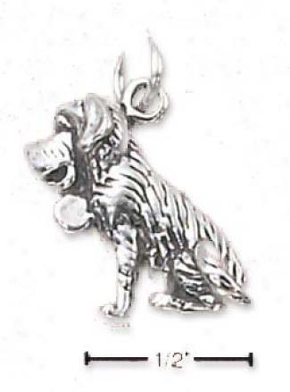 Sterling Silver 3-d St. Bernard Charm