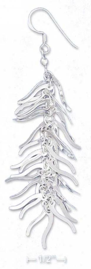 Sterling Silver 3 Inch Tassep Of Flames French Wire Eaarrings