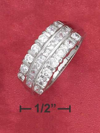Sterling Silver 3 Row Channel And Tension Set Cz Ring
