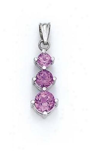 Sterling Silver 3-stone Creatde Pink Sapphire Pendant