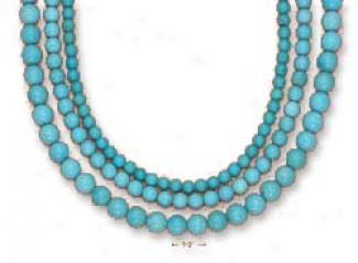 Sterling Silvr 3 Strand Grad Turquoise Bead Necklace