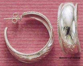 Sterling Silver 30mm Etched Wedding Ring Post Hoop Earrings