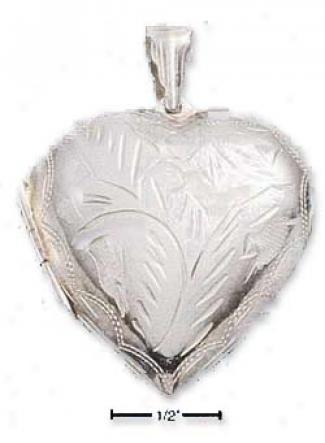 Sterling Silver 32mm Extensive Engraved Heart Locket Pendant