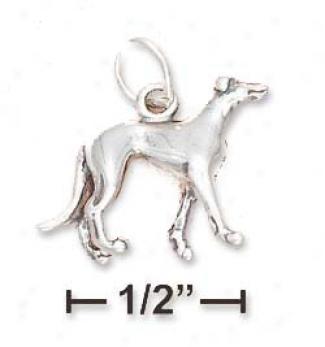 Genuine Silver 3d Antiques Greyhound Dog Charm