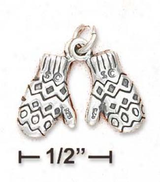 Sterling Si1ver 3d Antiqued Mittens Charm