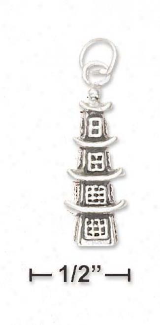 Sterling Silevr 3d Antiqued Pagoda Charm