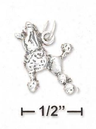 Sterling Silvery 3d Antiqued Poodle Dog Charm