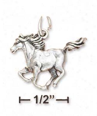 Sterling Silver 3d Antiqued Running Horse Cgarm Side View