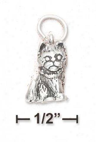 Sterling Silver 3d Antiqued Sitting Cat Charm