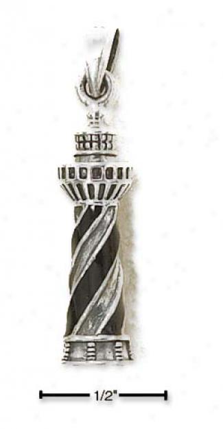 Sterling Silver 3d Black Enamel Lighthouse Charm Nickel Free