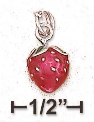 Sterling Silver 3d Enamel 8x9mm Strawberry Charm