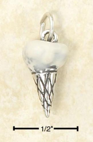 Sterling Silver 3d Enameled Vanilla Ice Cream Cone Charm