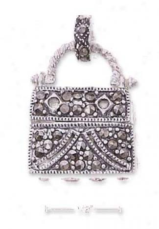 Sterling Silver 3d Marcasite Purse Charm