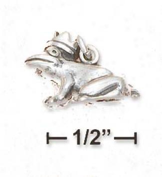 Sterling Gentle 3d Prince Frog With Crown Charm