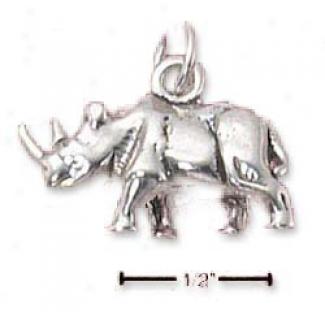 Sterling Silver 3d Rhinoceros Charm