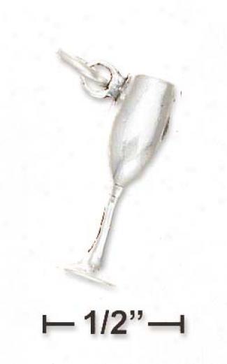 Genuine Silver 3d Wine Glass Charm (approx. 1 Inch)