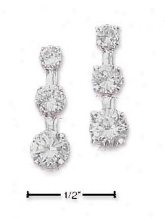 Sterling Silver 3mm 4mm And 5mm Round Cz Drop Mail Earrings