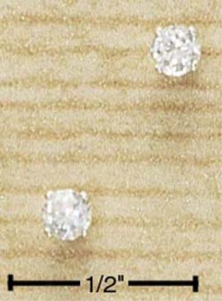 Sterling Silver 3mm Round Earrings Cz Posts