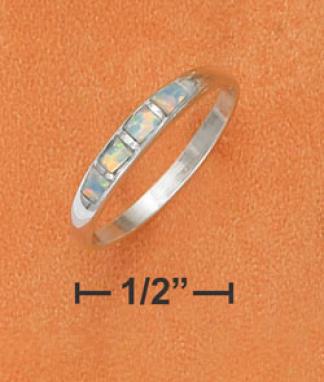 Genuine Silver 3mm Tapered Dome Ring Synthetic Opal Inlay