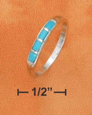 Sterling Silver 3mm Tapered Domed Band Rinh Turquoise Inlay