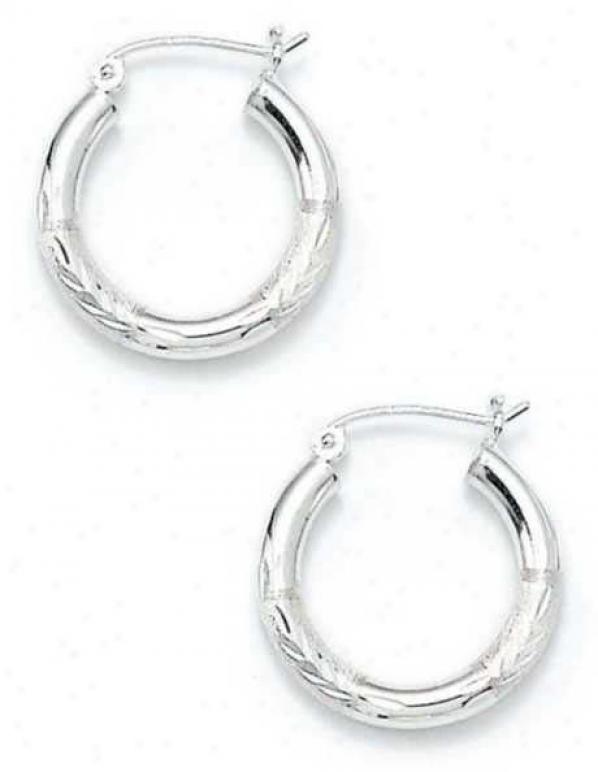 Sterling Silver 3x20mm Diamond-cut Hoop Earrings